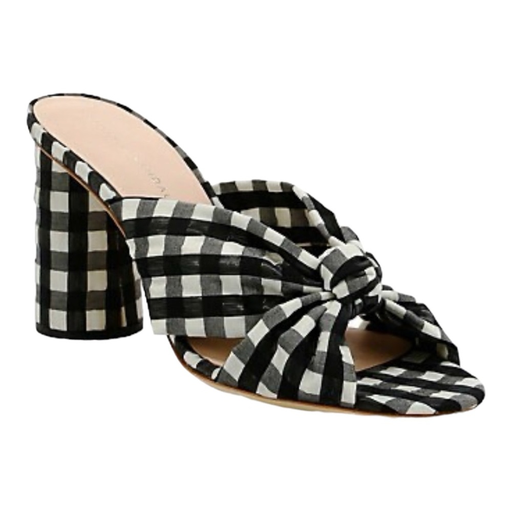 Loeffler Randall Coco Knotted Black & White Gingham Mule Sandal Size 7